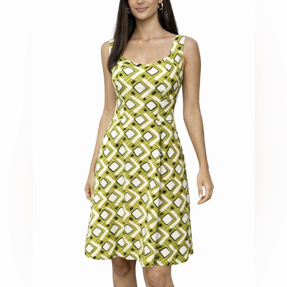 Lafayette 148 New York Dress Green Brown Cream 2 XS Silk Cotton Linen
